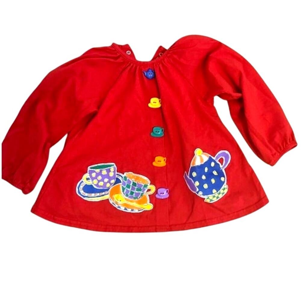 RARE Vintage Buster Brown Girls Red Tea Cup Button Shirt 4T